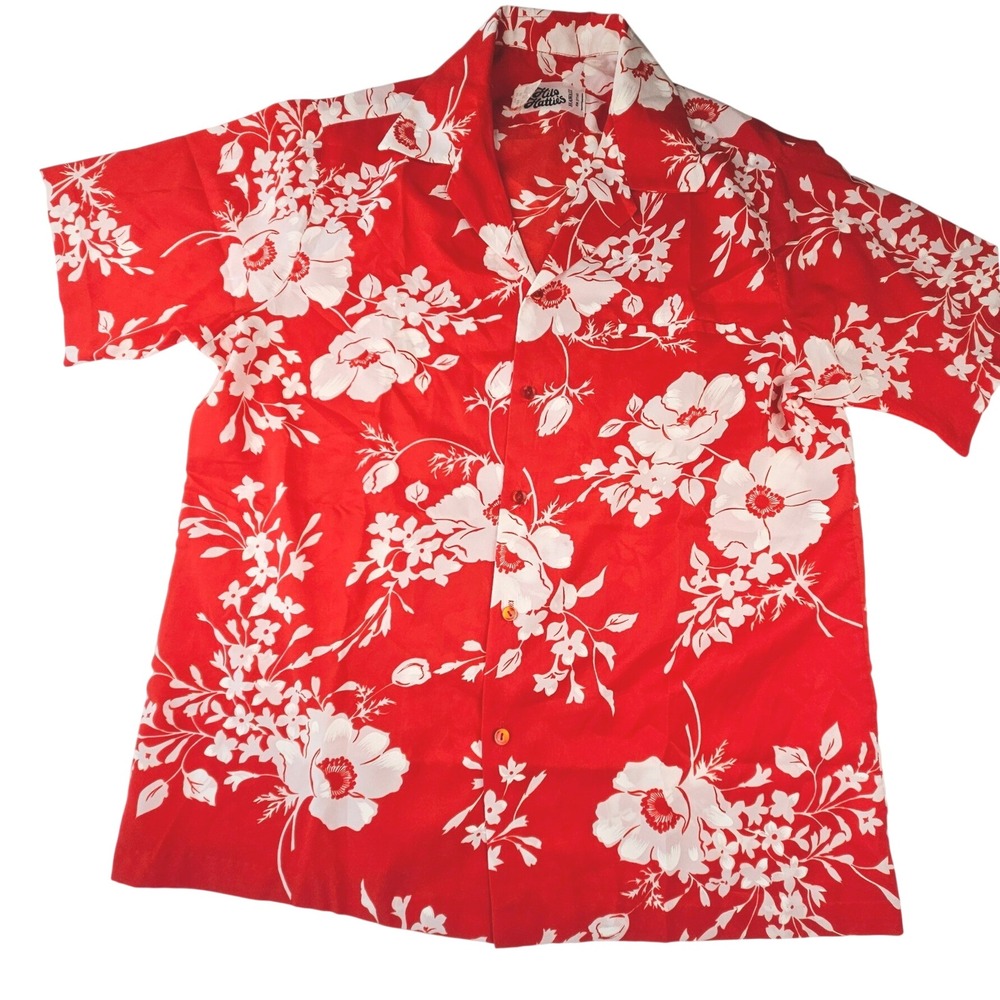 Vintage 70s Hilo Hatties Hawaii Floral Aloha Shirt Red White XL Made in USA